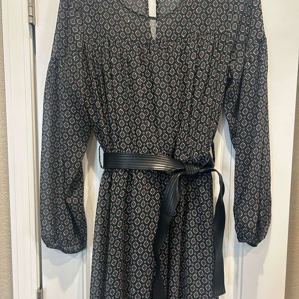 Elegant hunter green, wine & white Patterned Dress worn 1 time!!! Price dropped!